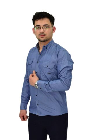 Erkek Spor Likralı Gömlek BGL-ST04343 İNDİGO - L