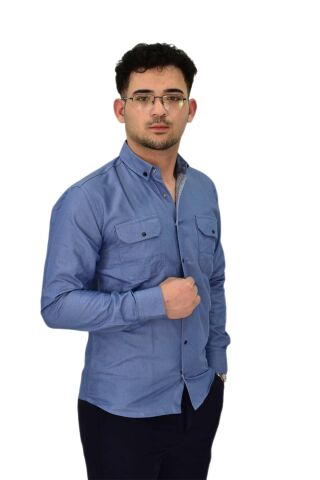 Erkek Spor Likralı Gömlek BGL-ST04343 İNDİGO - L