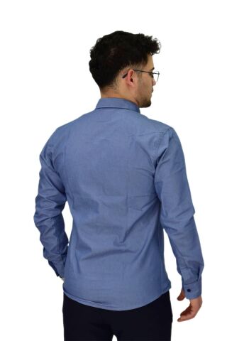 Erkek Spor Likralı Gömlek BGL-ST04343 İNDİGO - L