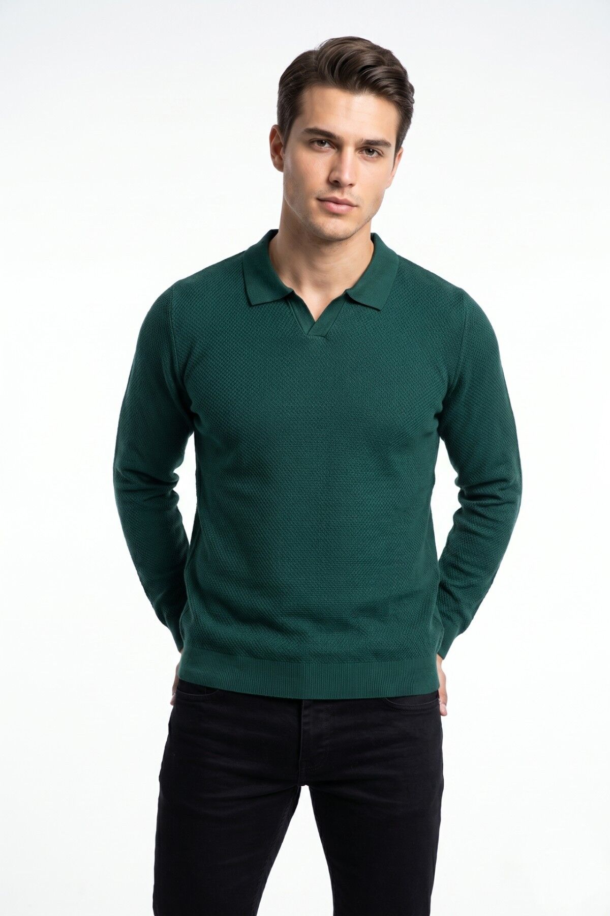 Erkek Spor Polo Yaka Mevsimlik Kazak BGL-ST05444 YEŞİL - 2XL