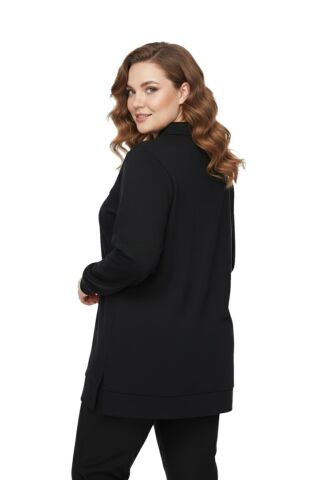 Kadın Polo Yakalı Önü Fermuarlı Bluz BGL-ST05088 SİYAH - L