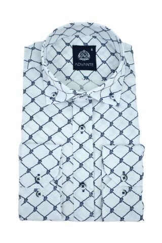 Erkek Silim Fitt Çizgi Kareli Uzun Kol Gömlek BGL-ST02981 MAVİ - 2XL