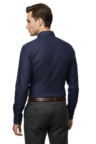 Erkek Slim Fitt Uzun Kol Petek Dokulu Gömlek 2423 BGL-ST04814 LACİVERT - S