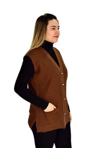 Kadın Cepli Triko Yelek BGL-ST03345 TABA - L