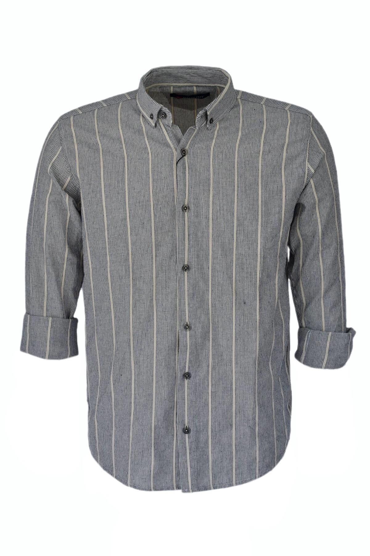 Erkek Pamuklu Yazlık Uzun Kol Gömlek 9628 BGL-ST03738 LACİVERT - 2XL