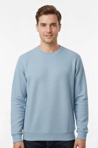 Erkek Sıfır Yaka Selanik Sweatshirt Regular Kalıp BGL-ST04926 MAVİ - XL