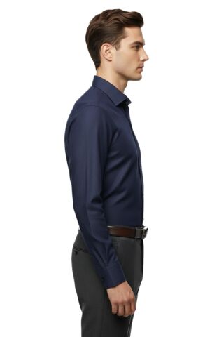 Erkek Slim Fitt Uzun Kol Petek Dokulu Gömlek 2423 BGL-ST04814 LACİVERT - L