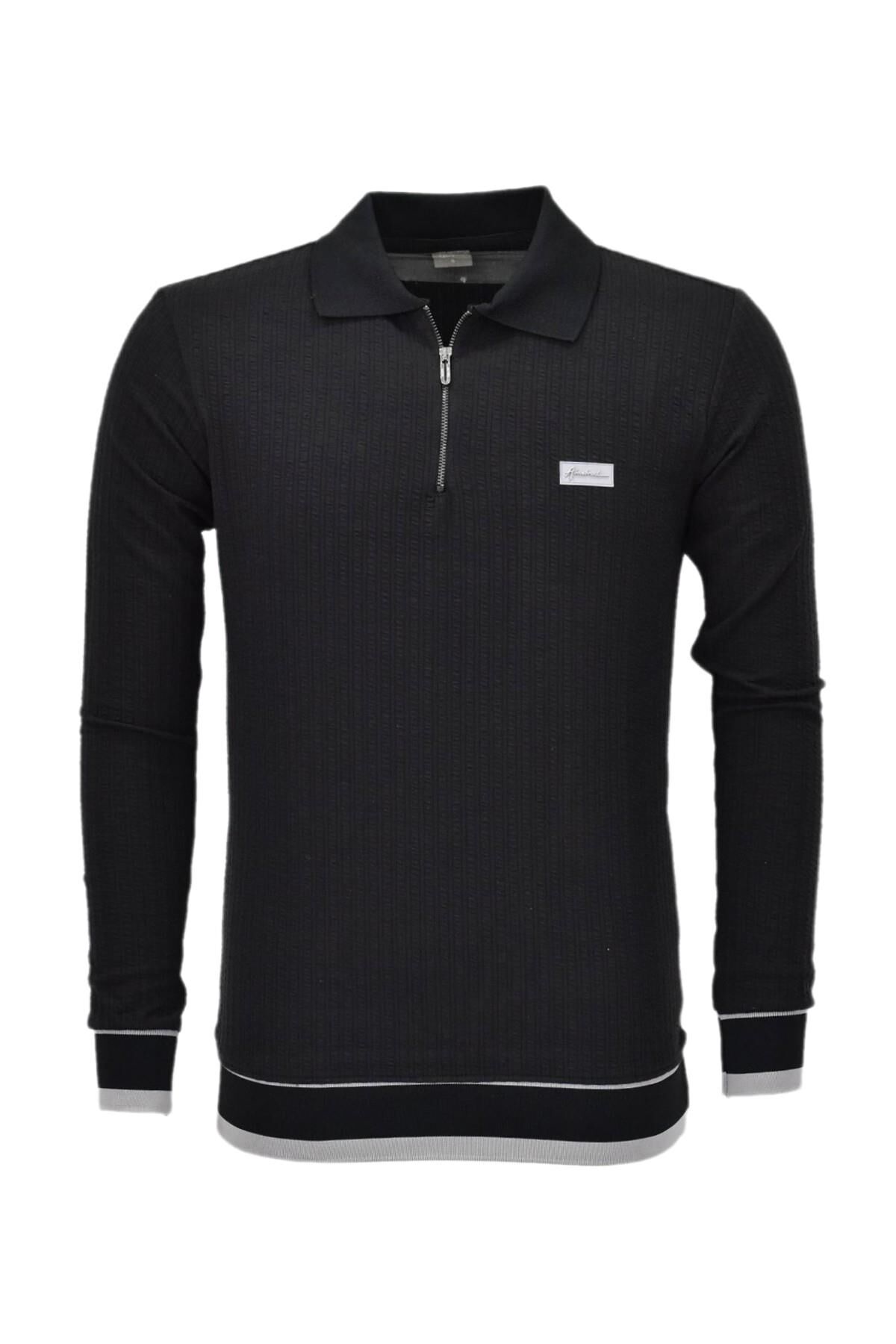 Erkek Spor Mevsimlik Polo Yaka Sweatshirt BGL-ST03932 SİYAH - 2XL
