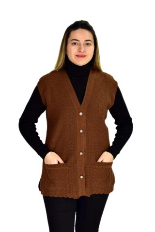 Kadın Cepli Triko Yelek BGL-ST03345 TABA - M