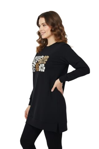 Kadın Sıfıryaka Önü Nakışlı Tunik BGL-ST05085 SİYAH - 2XL