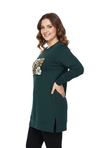 Kadın Sıfıryaka Önü Nakışlı Tunik BGL-ST05085 SİYAH - 2XL