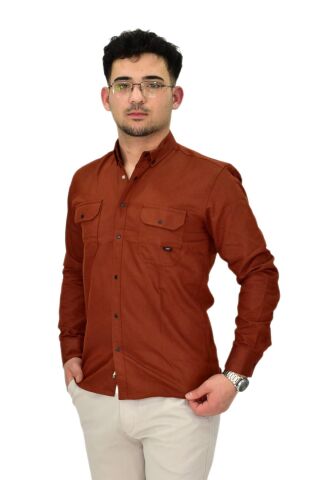 Erkek Spor Likralı Gömlek BGL-ST04343 KİREMİT - S