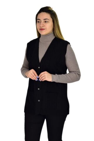 Kadın Cepli Triko Yelek BGL-ST03344
