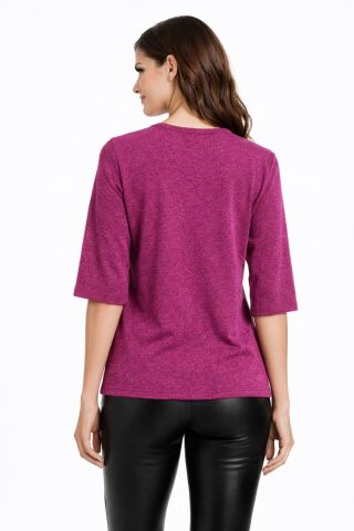 Kadın Sıfır Yaka Yaka Truva Kol Kazak 12941 BGL-ST05315 FUŞYA - M/L