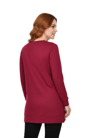 Kadın Sıfıryaka Önü Nakışlı Tunik BGL-ST05085 BORDO - 2XL