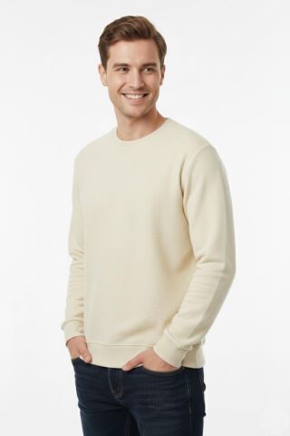 Erkek Sıfır Yaka Selanik Sweatshirt Regular Kalıp BGL-ST04926 KREM - 2XL