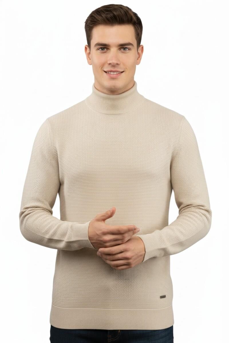 Erkek Yarım Balıkçı Kazak Triko Klasik Kalıp 5240B BGL-ST04856 TAŞ - XL