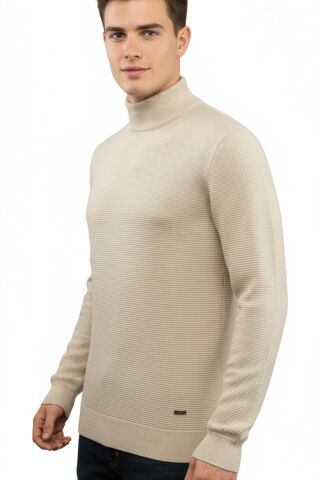 Erkek Yarım Balıkçı Kazak Triko Klasik Kalıp 5240B BGL-ST04856 TAŞ - XL