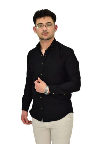 Erkek Likralı Spor Silim Fit Gömlek BGL-ST04326 SİYAH - L