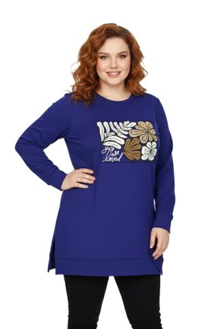 Kadın Sıfıryaka Önü Nakışlı Tunik BGL-ST05085 İNDİGO - XL