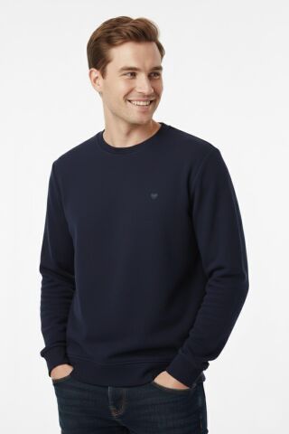 Erkek Sıfır Yaka Selanik Sweatshirt Regular Kalıp BGL-ST04926 LACİVERT - XL