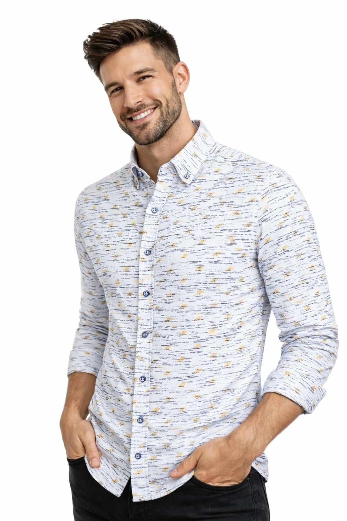 Erkek Silim Fitt Çizgili Uzun Kol Gömlek BGL-ST02982