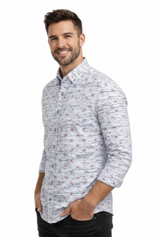 Erkek Silim Fitt Çizgili Uzun Kol Gömlek BGL-ST02982 BORDO - XL