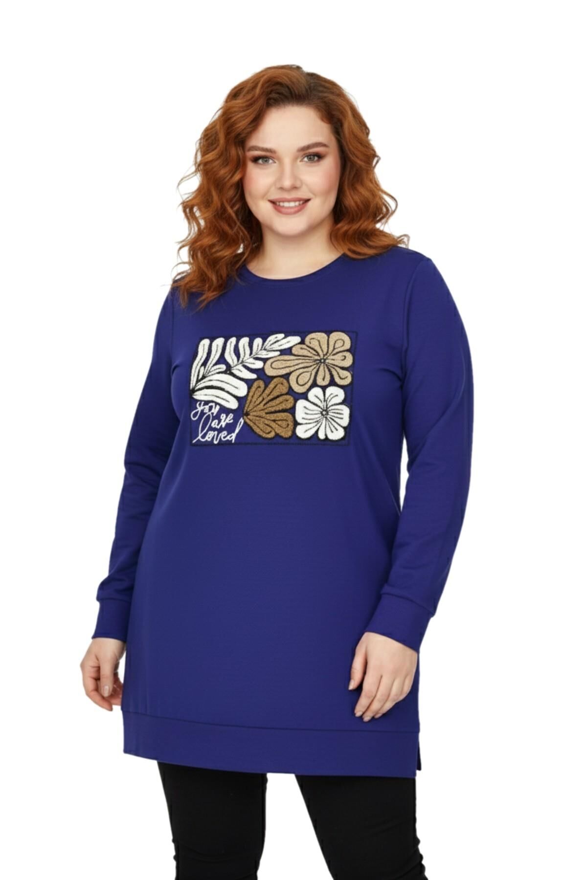 Kadın Sıfıryaka Önü Nakışlı Tunik BGL-ST05085 İNDİGO - 3XL