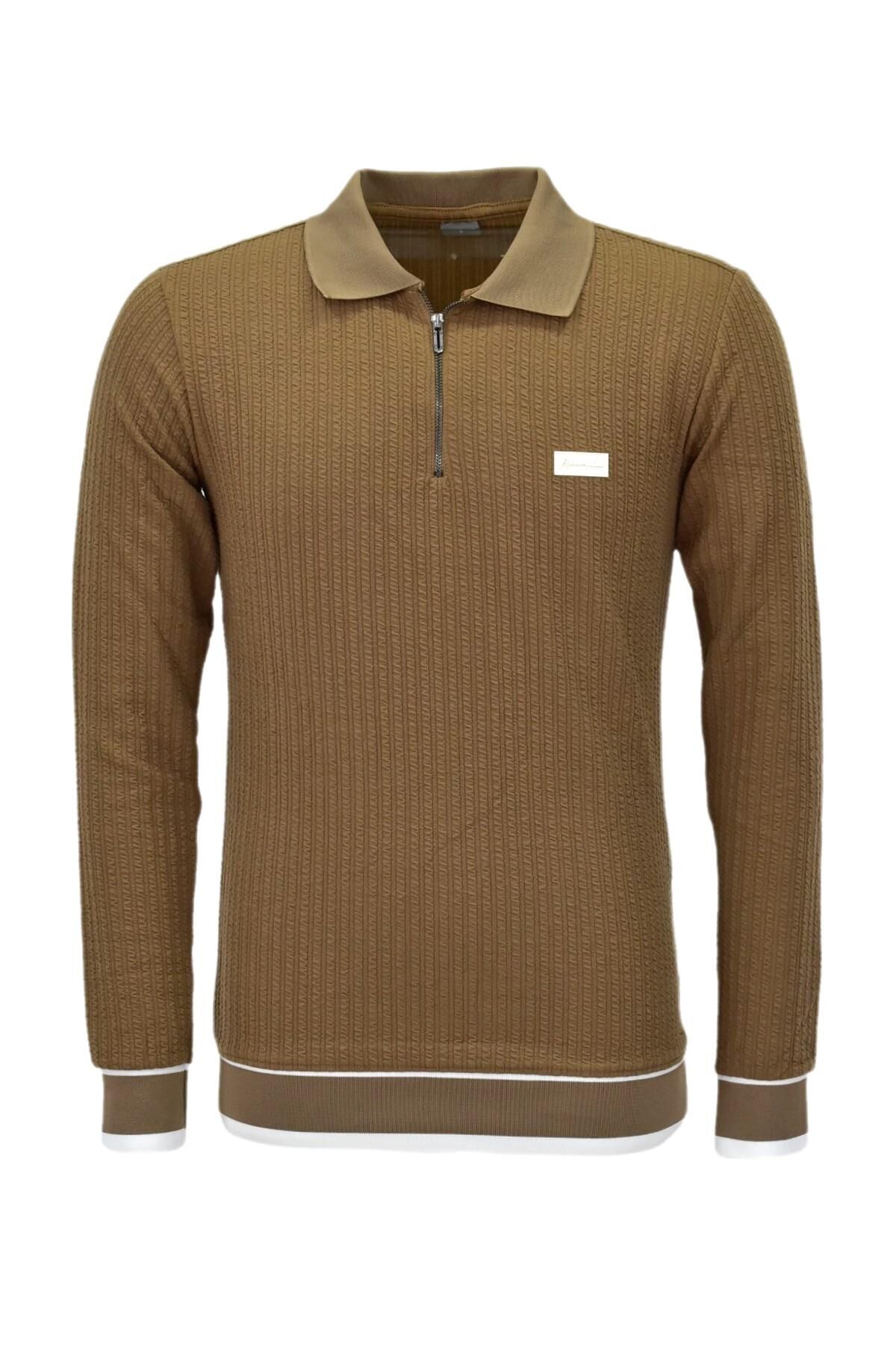 Erkek Spor Mevsimlik Polo Yaka Sweatshirt BGL-ST03932 VİZON - XL