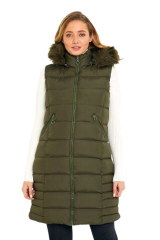 Kadın Kapüşonlu Uzun Yelek 5003 BGL-ST01646 TABA - XL