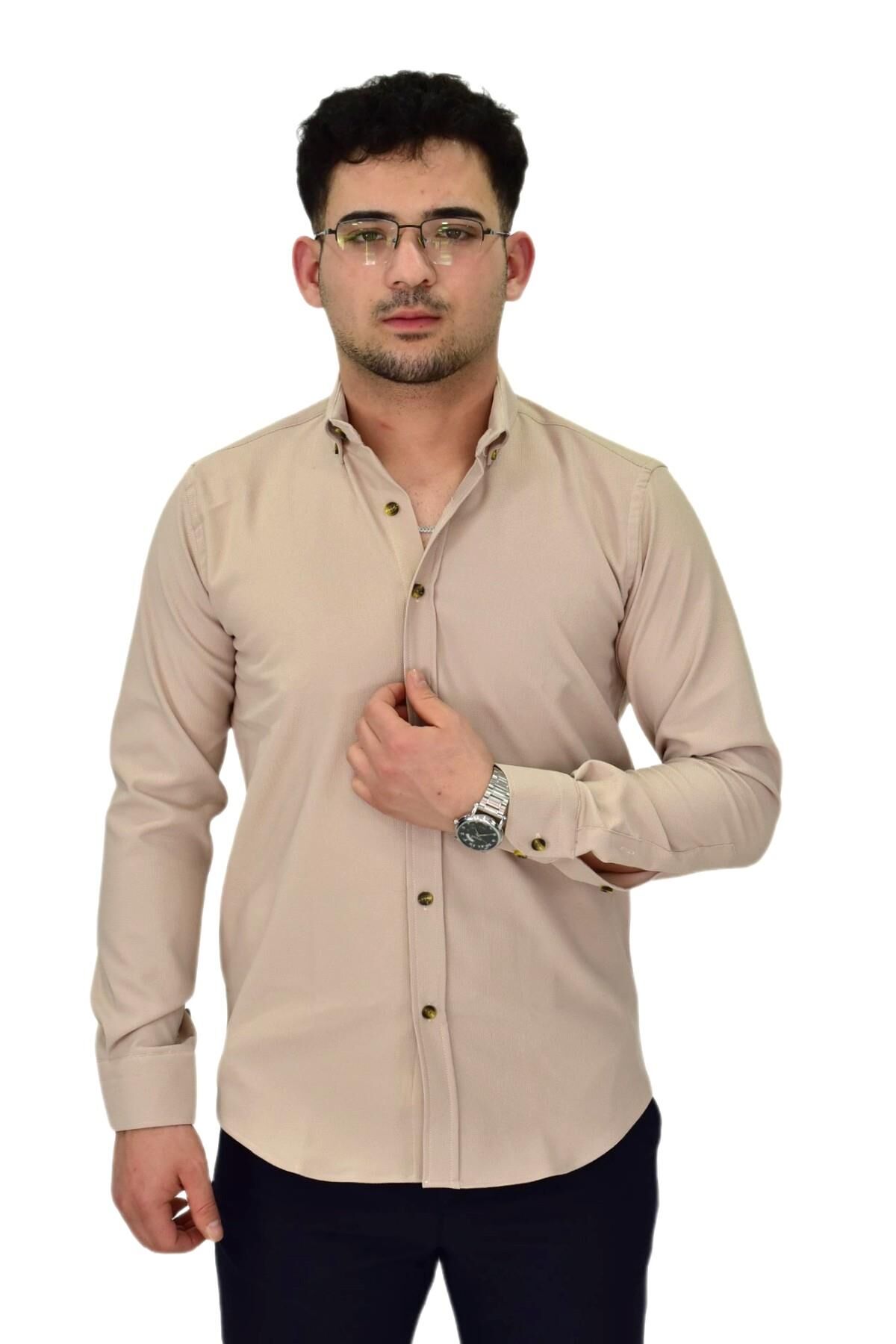 Erkek Likralı Spor Silim Fit Gömlek BGL-ST04326 TAŞ - L
