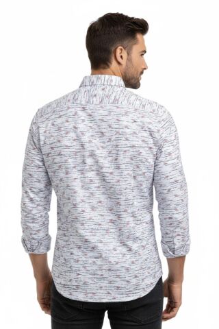 Erkek Silim Fitt Çizgili Uzun Kol Gömlek BGL-ST02982 BORDO - L