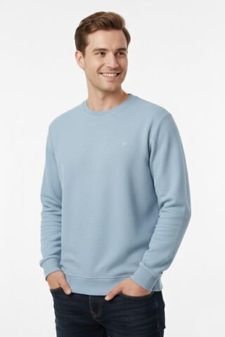 Erkek Sıfır Yaka Selanik Sweatshirt Regular Kalıp BGL-ST04926 MAVİ - XL