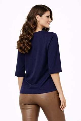 Kadın Sıfır Yaka Yaka Truva Kol Kazak 12941 BGL-ST05315 LACİVERT - M/L