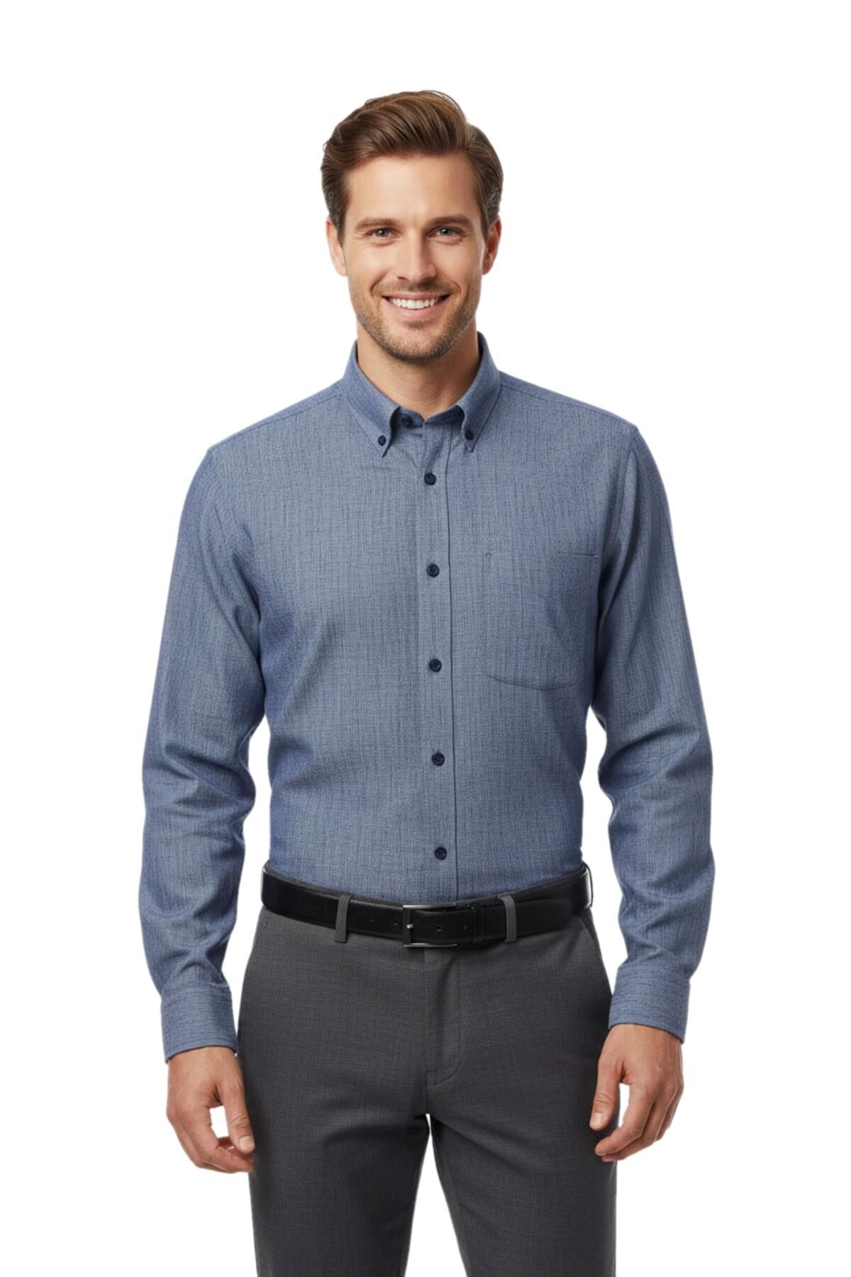 Erkek Klasik Petek Dokulu Uzun Kol Gömlek 3814 BGL-ST04817