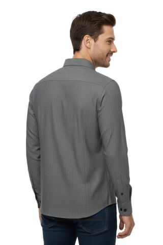 Erkek Klasik Petek Dokulu Uzun Kol Gömlek 3814 BGL-ST04817 GRİ - S