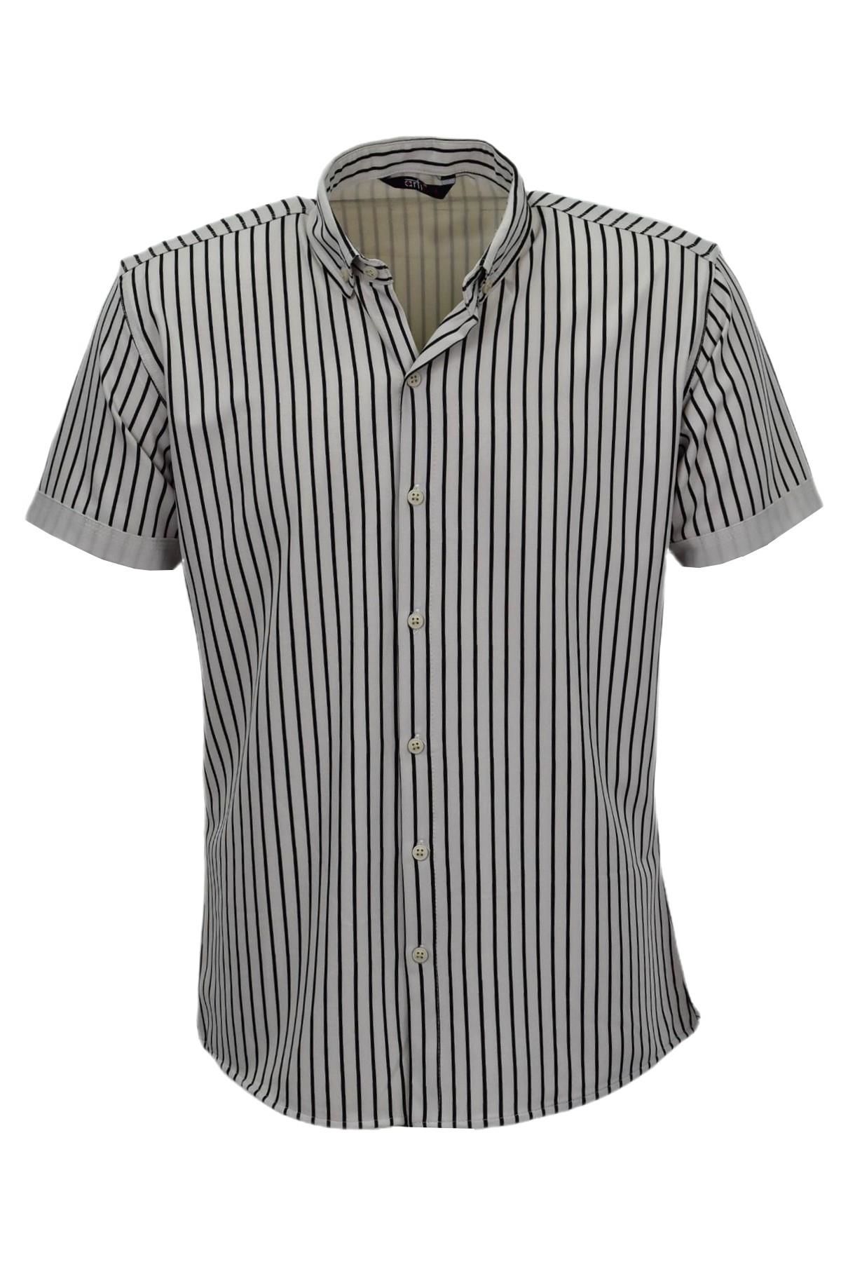 Erkek Spor Likralı Çizgili Gömlek 0037 BGL-ST03847