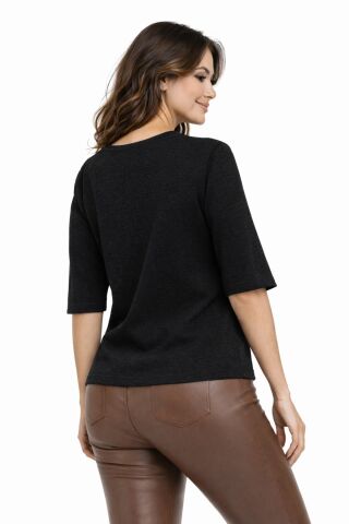 Kadın Sıfır Yaka Yaka Truva Kol Kazak 12941 BGL-ST05315 SİYAH - M/L