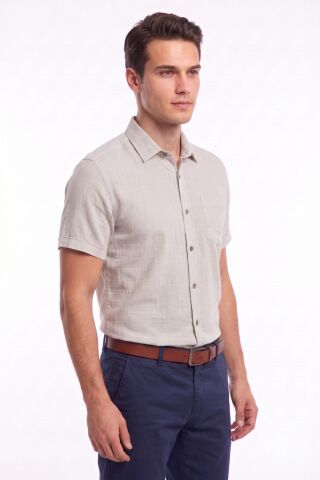 Erkek Nefes Alabilir Müslin Kumaş Kısa Kol Gömlek BGL-ST05626 TAŞ - XL