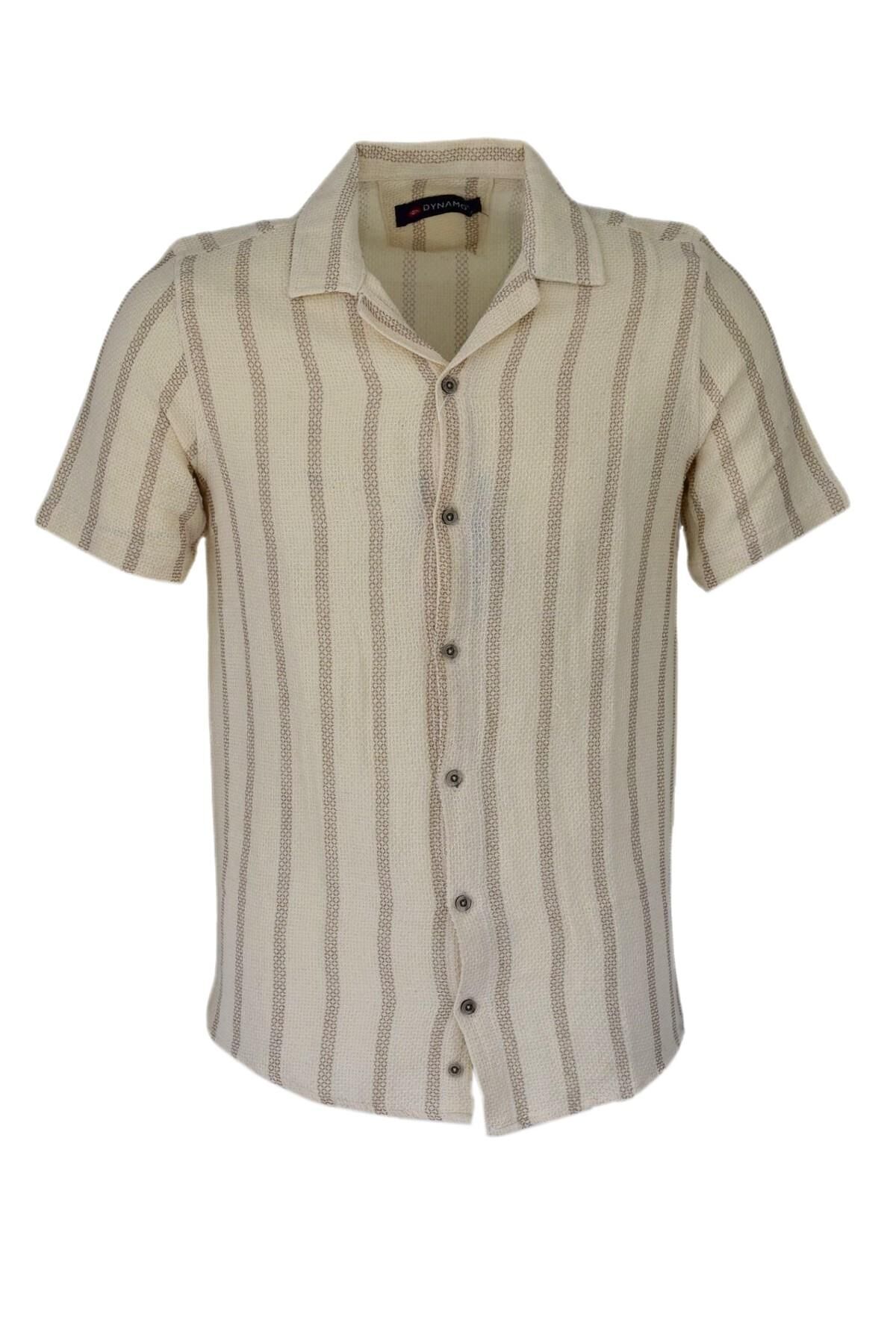 Erkek Pamuklu Yazlık Kısa Kol Gömlek 9627 BGL-ST03736 BEJ - XL