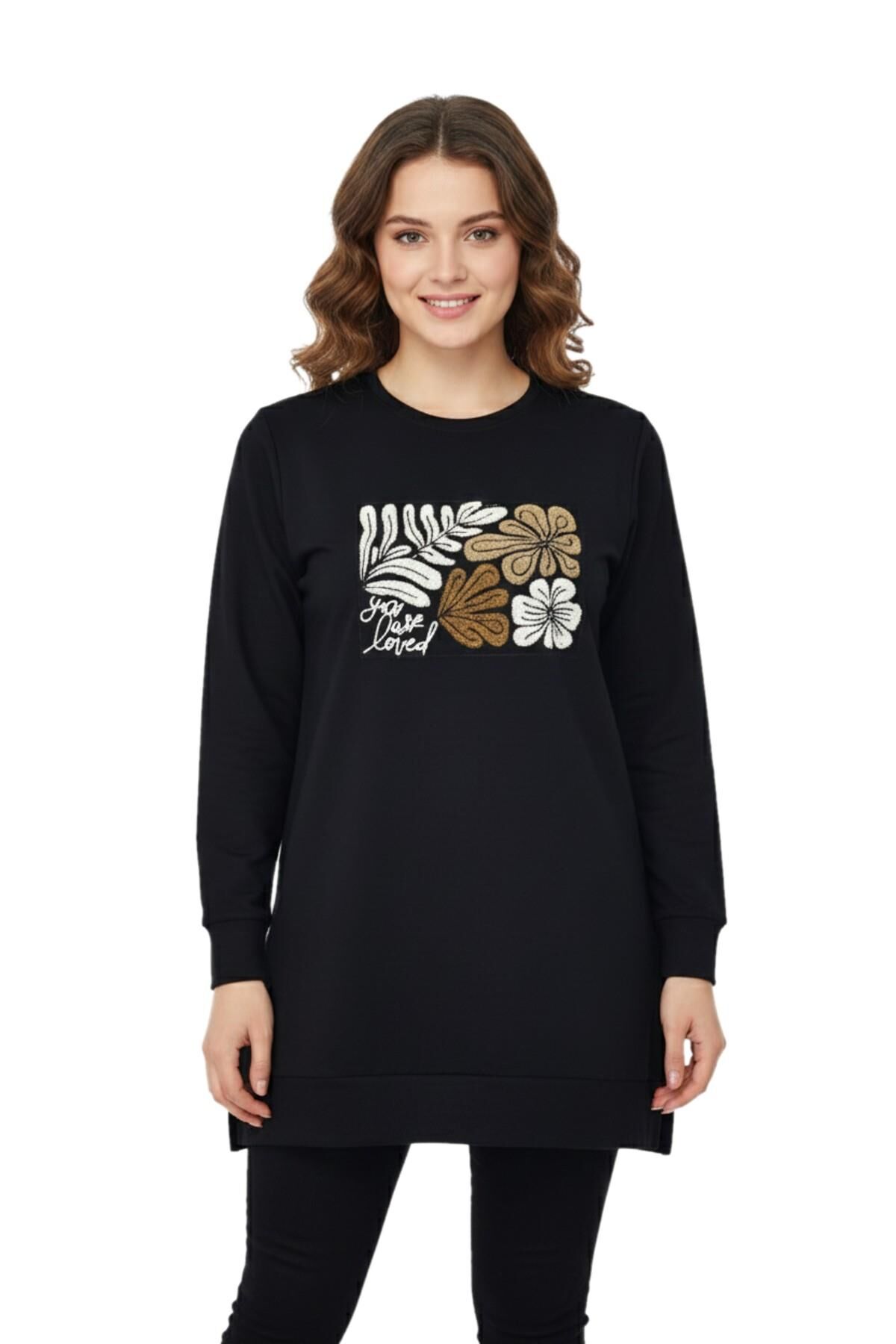 Kadın Sıfıryaka Önü Nakışlı Tunik BGL-ST05085 SİYAH - 2XL