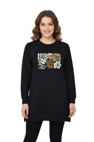 Kadın Sıfıryaka Önü Nakışlı Tunik BGL-ST05085 SİYAH - 2XL