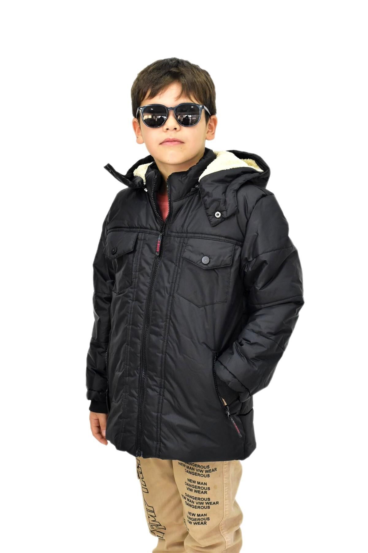 Erkek Çocuk Kapüşonlu Mont BS-1042 SİYAH - 6 YAŞ