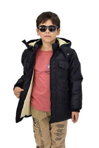 Erkek Çocuk Kapüşonlu Mont BS-1042 SİYAH - 6 YAŞ