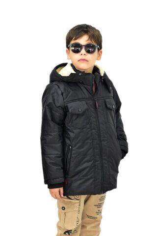 Erkek Çocuk Kapüşonlu Mont BS-1042 SİYAH - 6 YAŞ