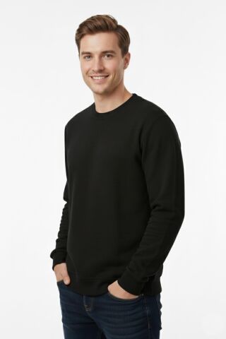 Erkek Sıfır Yaka Selanik Sweatshirt Regular Kalıp BGL-ST04926 SİYAH - M