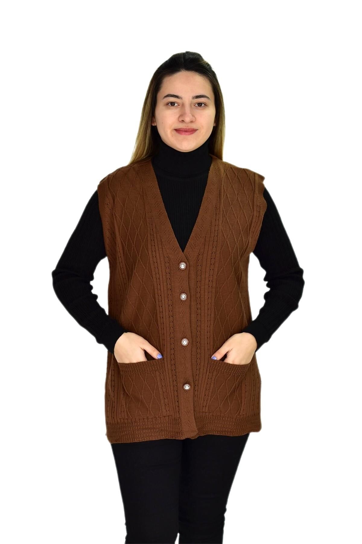 Kadın Cepli Triko Yelek BGL-ST03344 TABA - M