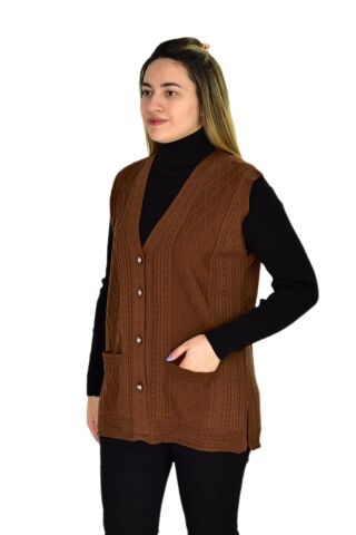 Kadın Cepli Triko Yelek BGL-ST03344 TABA - M