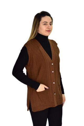 Kadın Cepli Triko Yelek BGL-ST03344 TABA - M