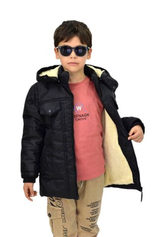 Erkek Çocuk Kapüşonlu Mont BS-1042 SİYAH - 7 YAŞ